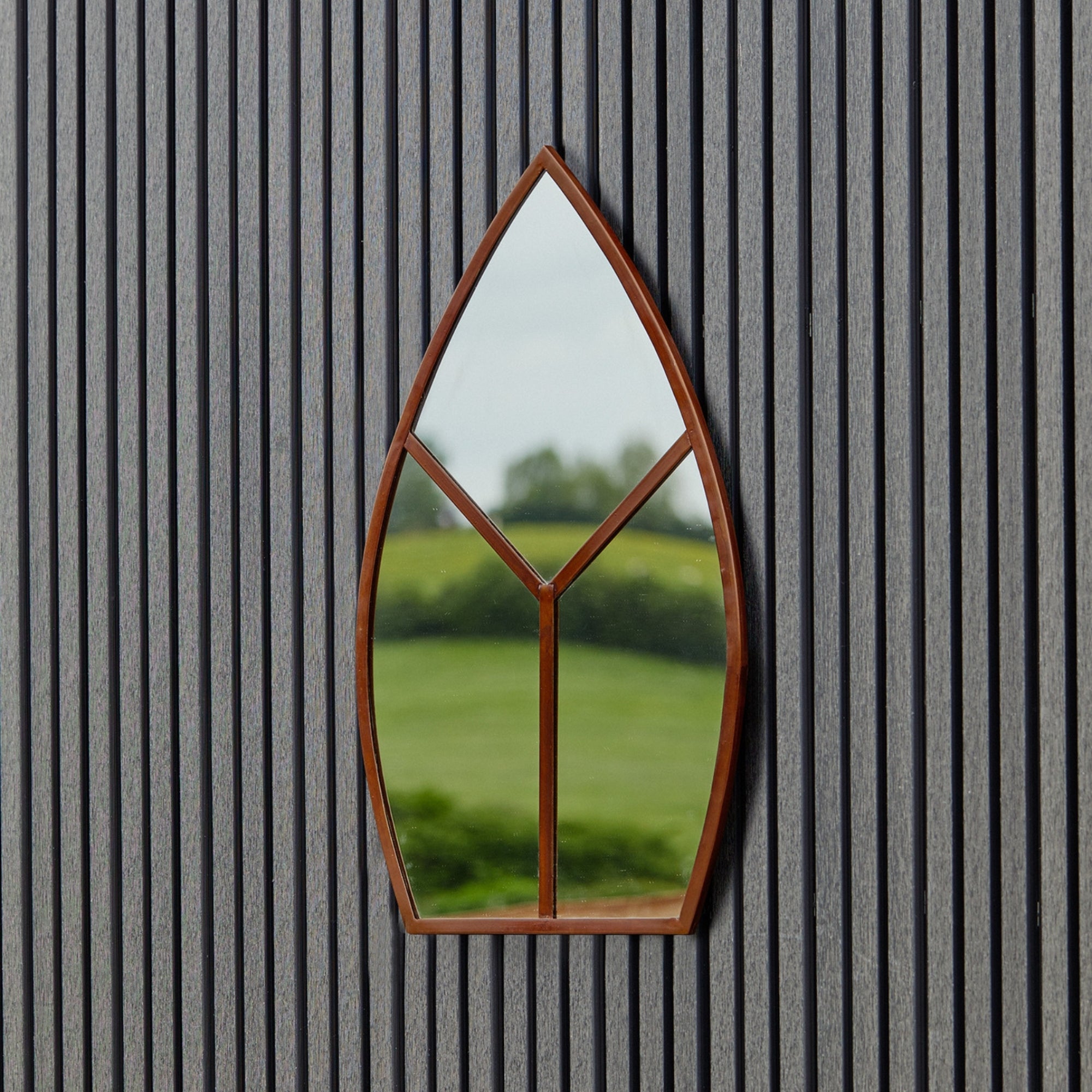Archway Outdoor Leaf Shaped Mirror 90cm X 50cm Rust