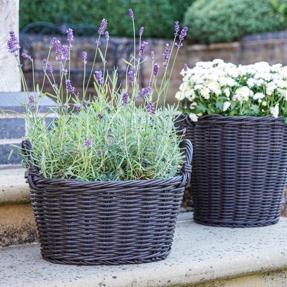 Polyrattan Lined Basket Plant Pot