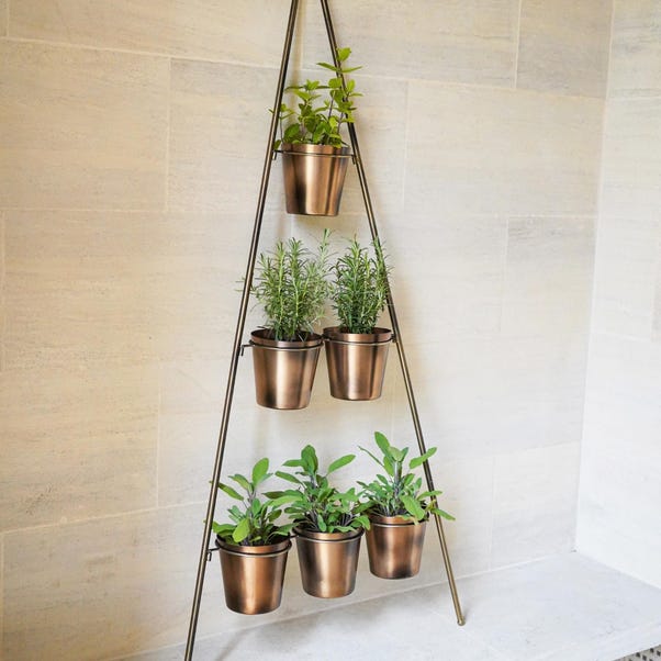 Gold Metal Wall Plant Stand with Planters image 1 of 7