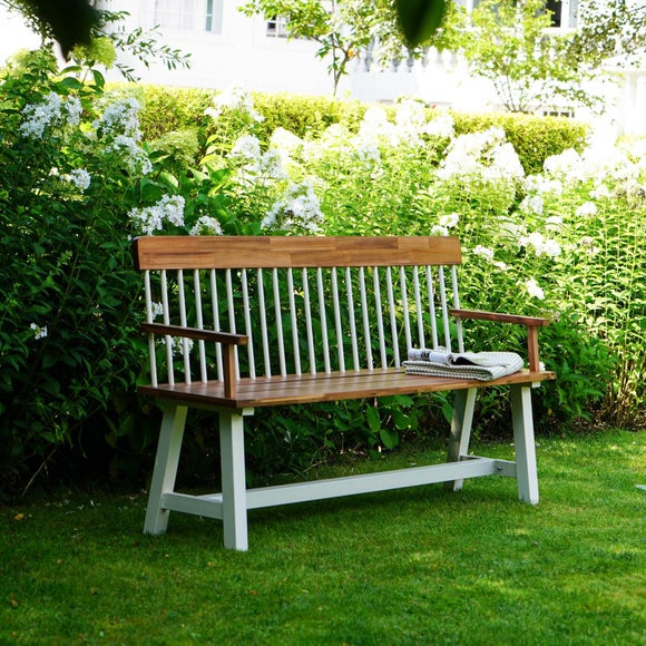 White wooden on sale bench outdoor