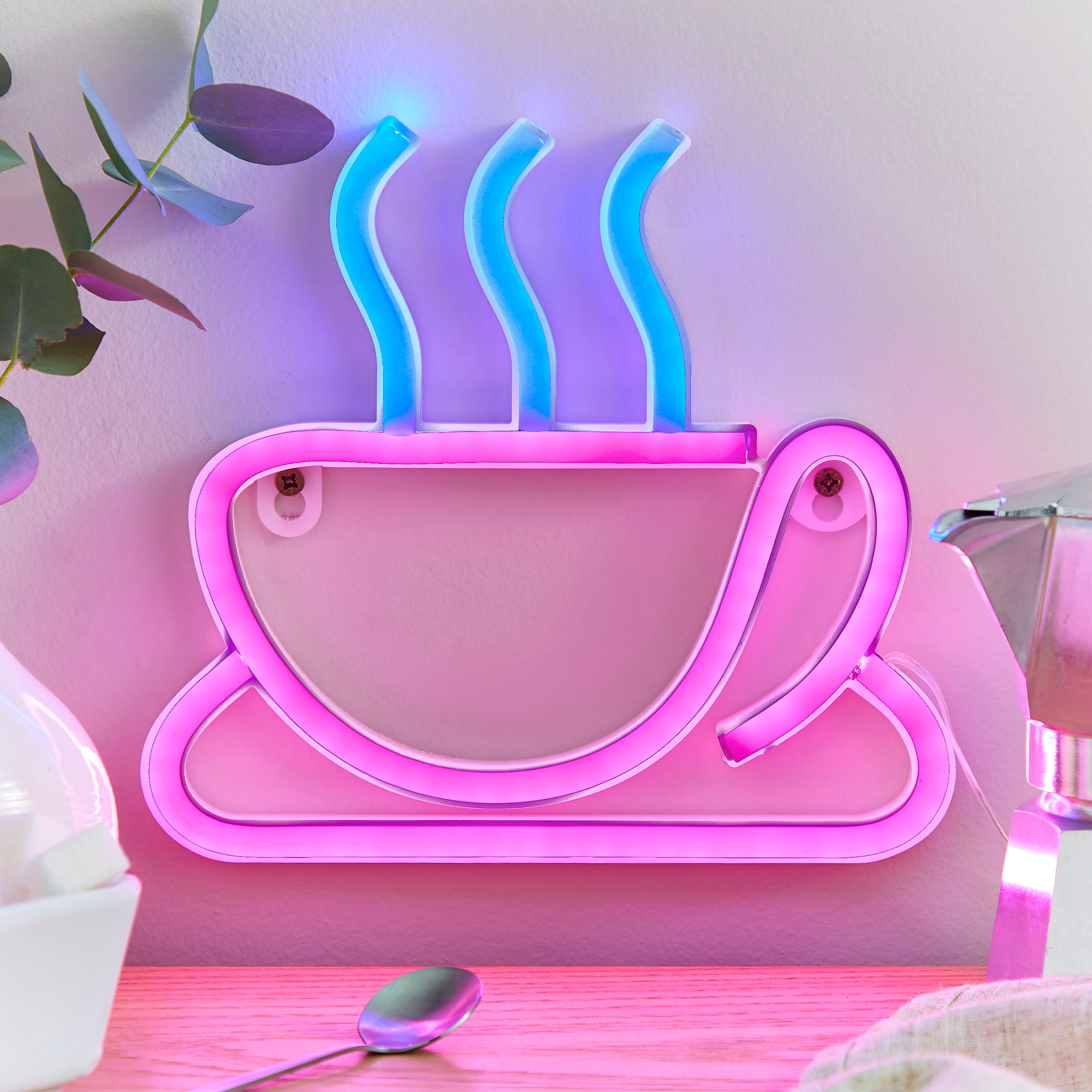 Coffee Cup Neon Sign Pink