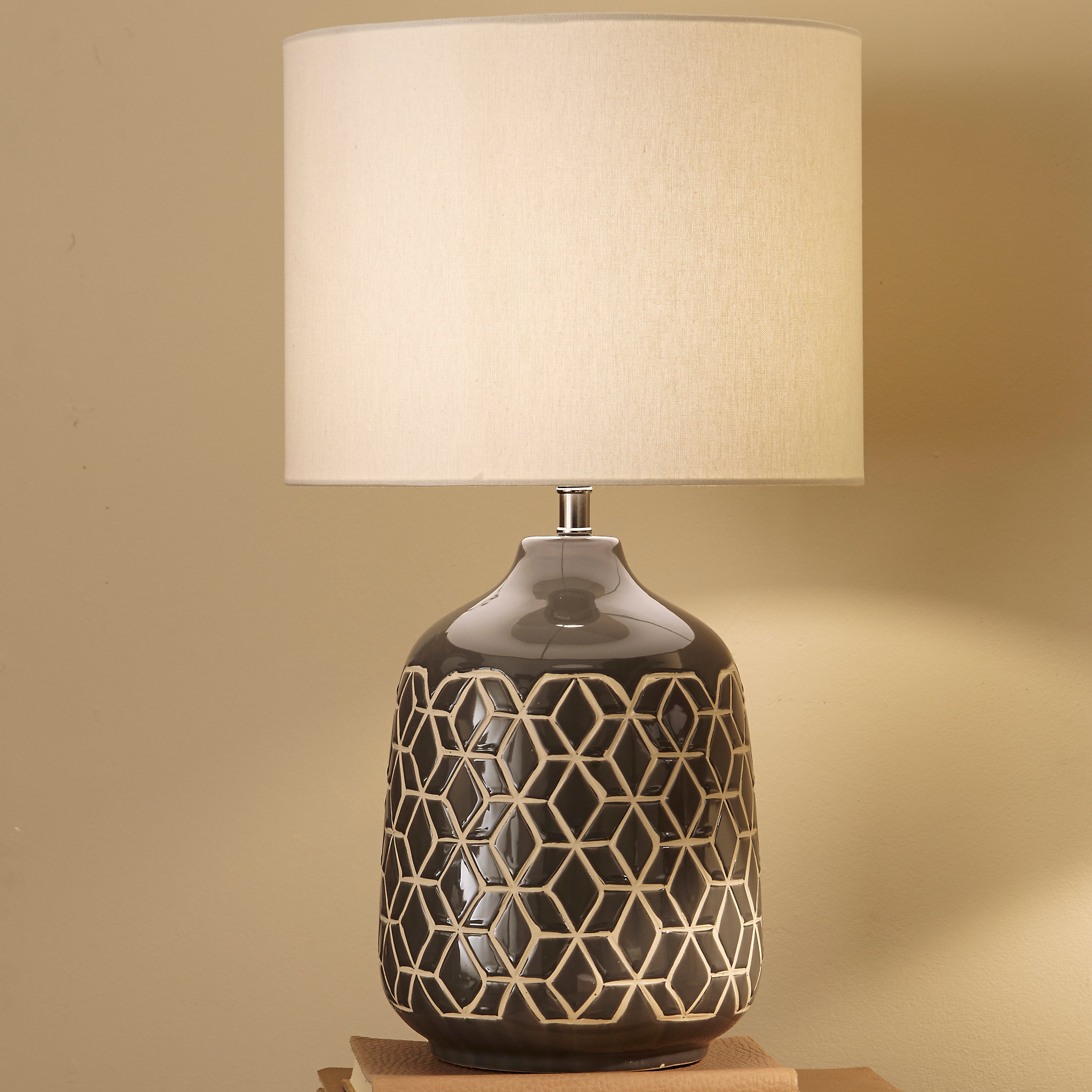 Athena Geo Ceramic Table Lamp Grey