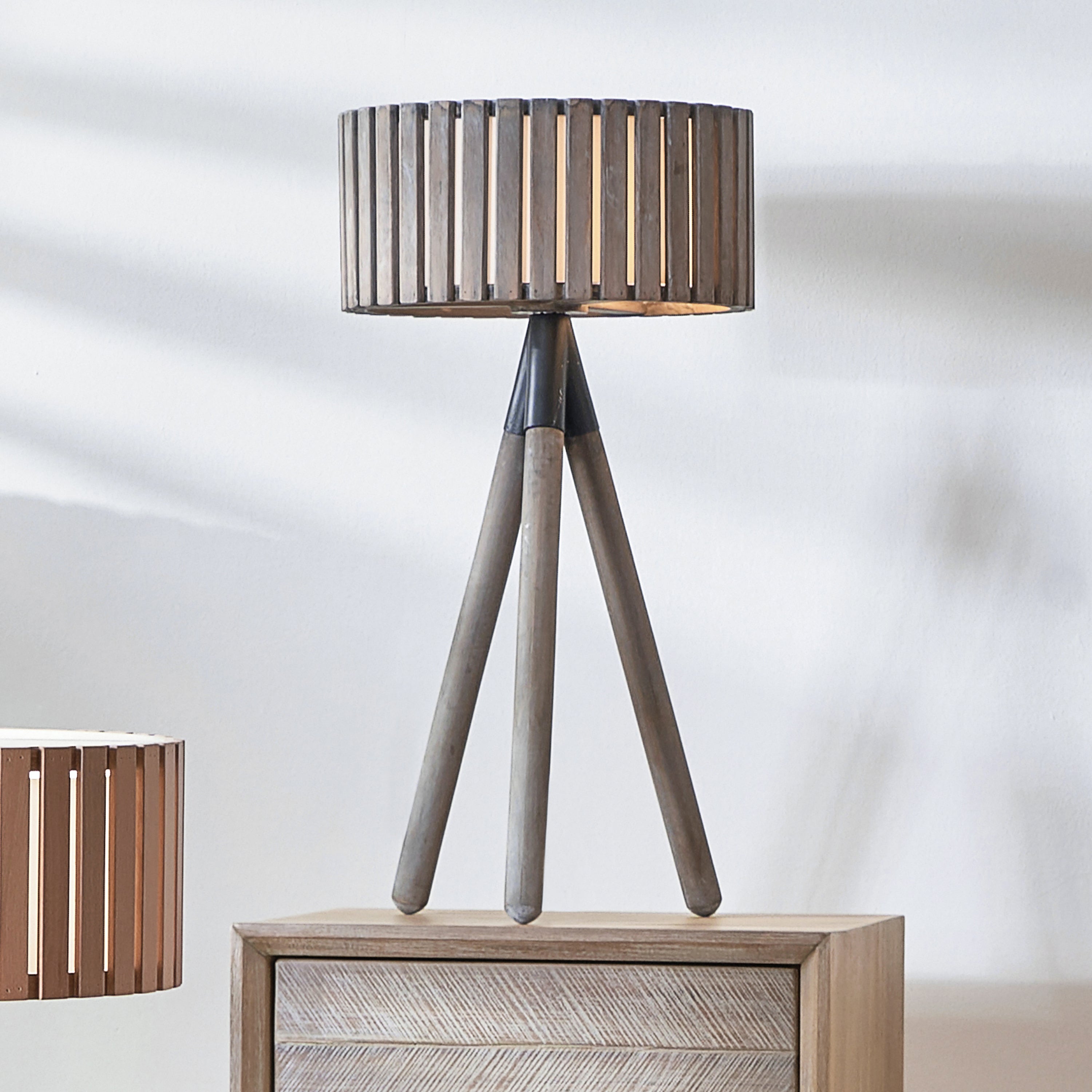 Rabanne Wooden Slat Tripod Table Lamp Grey