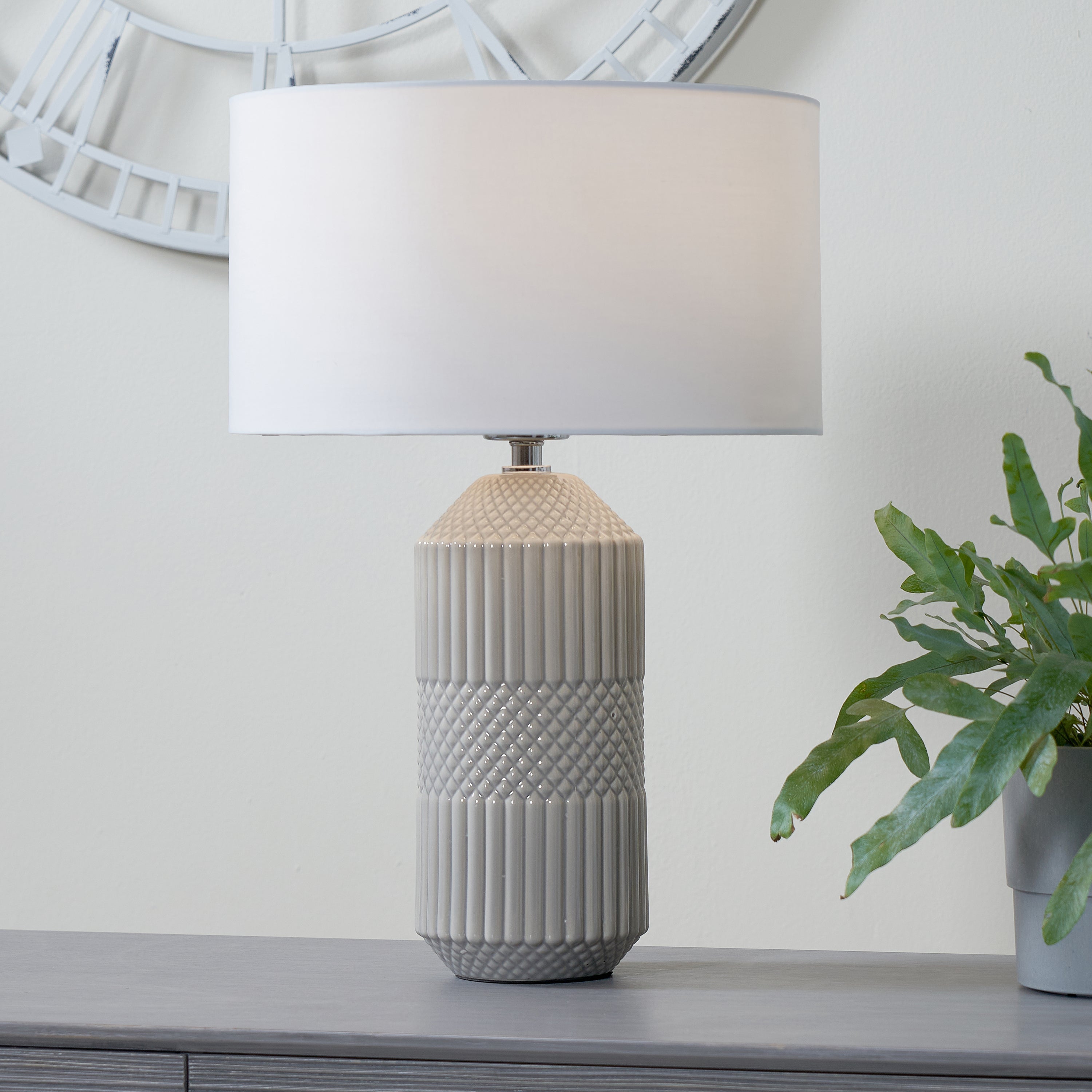 Meribel Tall Geo Textured Ceramic Table Lamp Grey