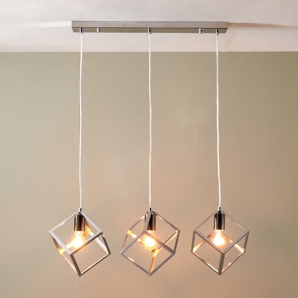 Alessio Nickel Metal Cube 3 Light Diner Ceiling Light