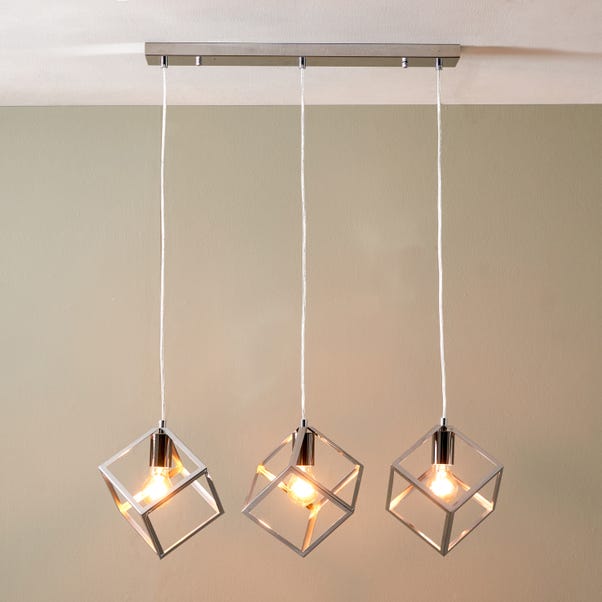 Alessio Nickel Metal Cube 3 Light Diner Ceiling Light image 1 of 5