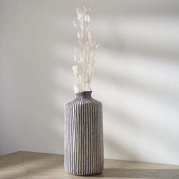 Bude Stripe Stoneware Vase, Blue & White image 1 of 2