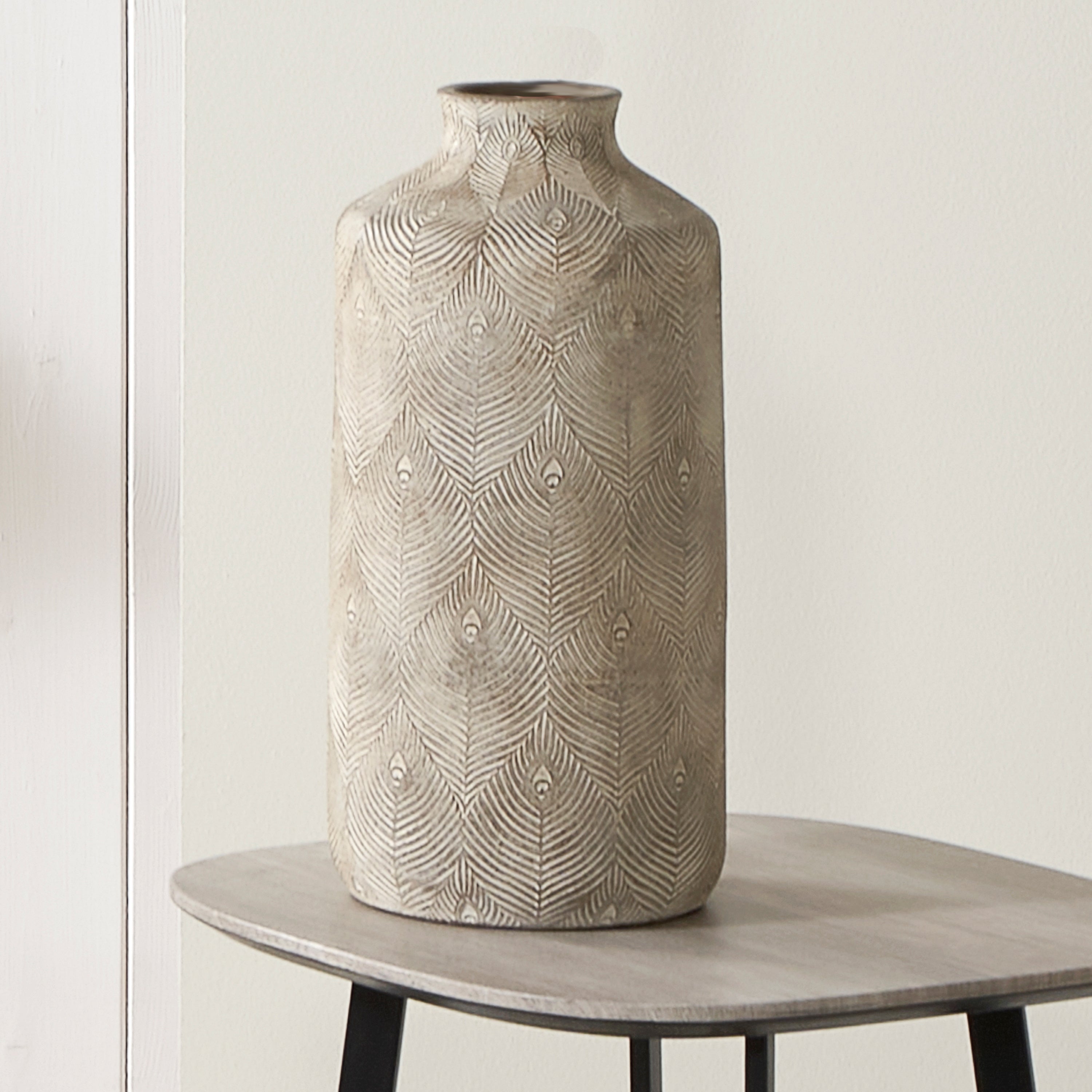 Palawan Feather Stoneware Vase Stone Grey Grey