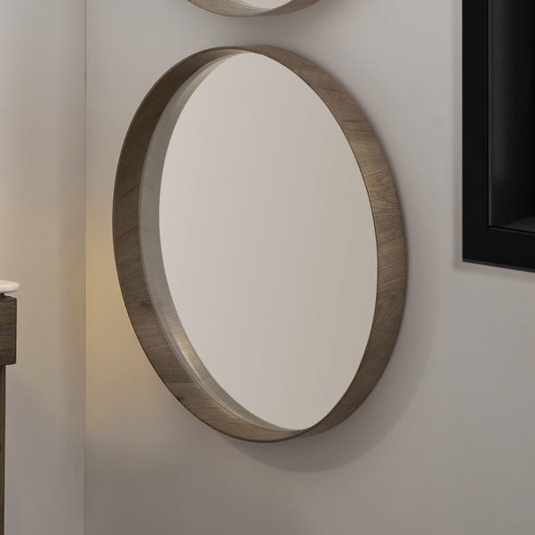 Natural Wood Veneer Round Wall Mirror image 1 of 5
