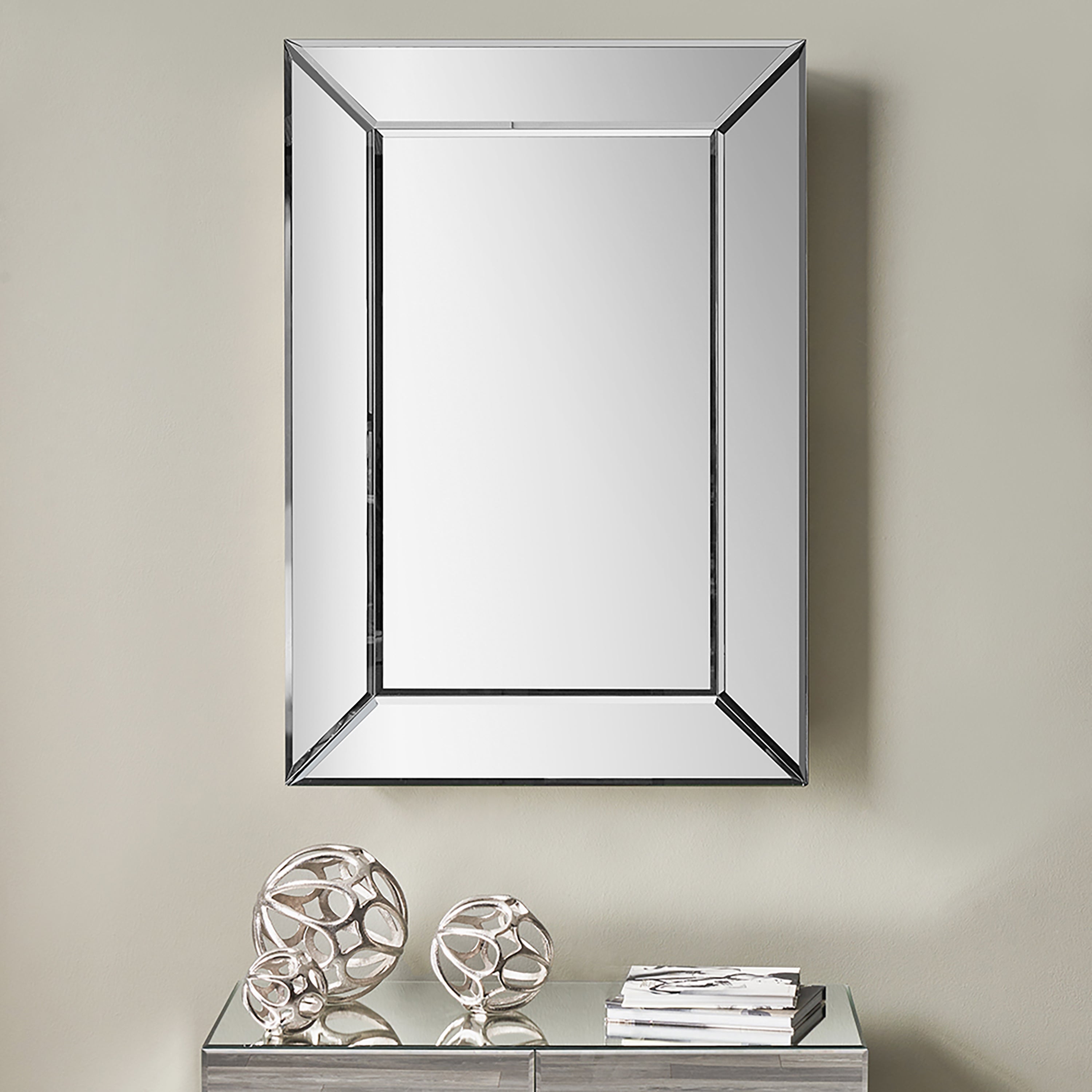 Mirrored Glass Rectangular Wall Mirror 70 X 100cm Silver
