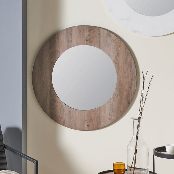Wood Veneer Round Wall Mirror image 1 of 5