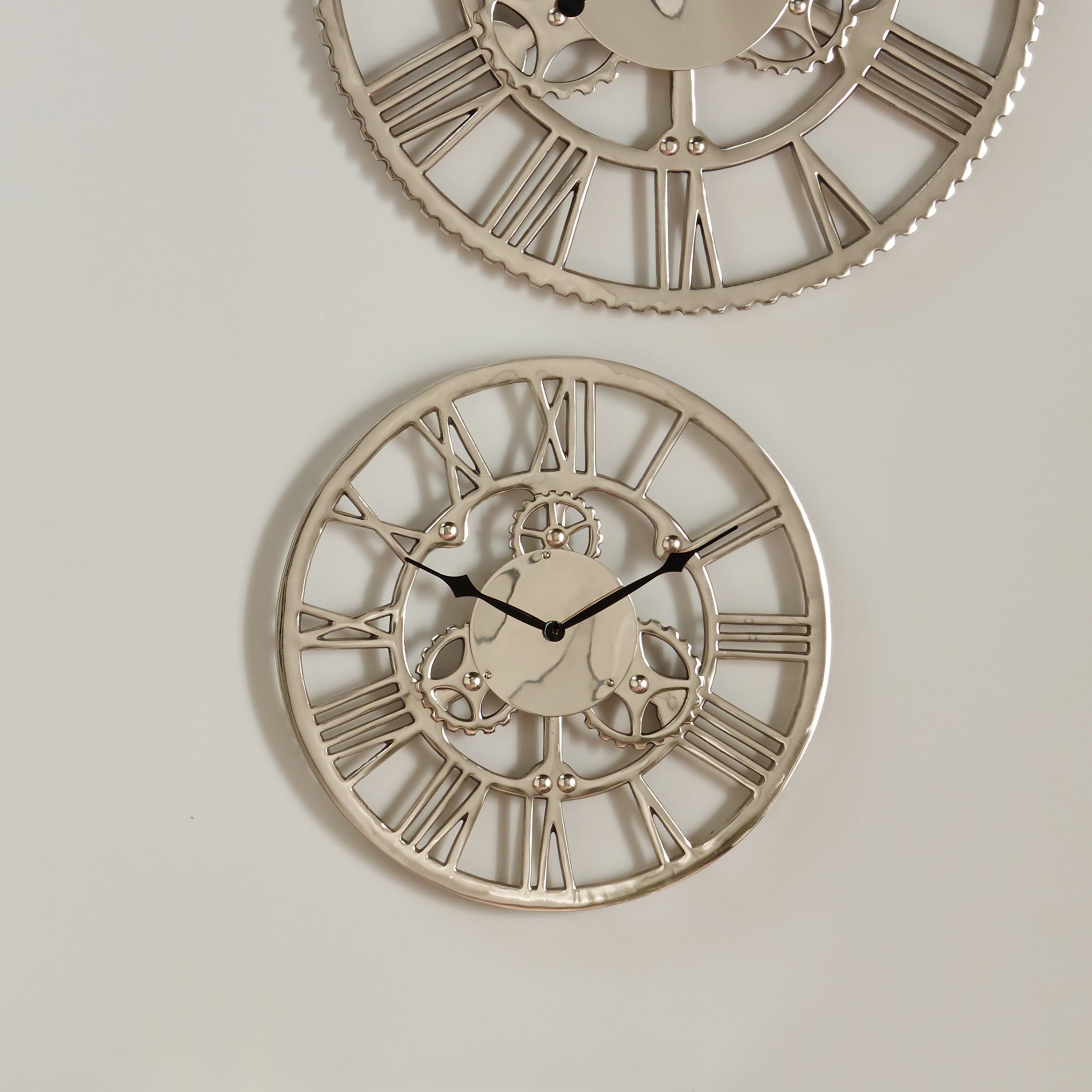 Cog Design Round Wall Clock 80cm Nickel