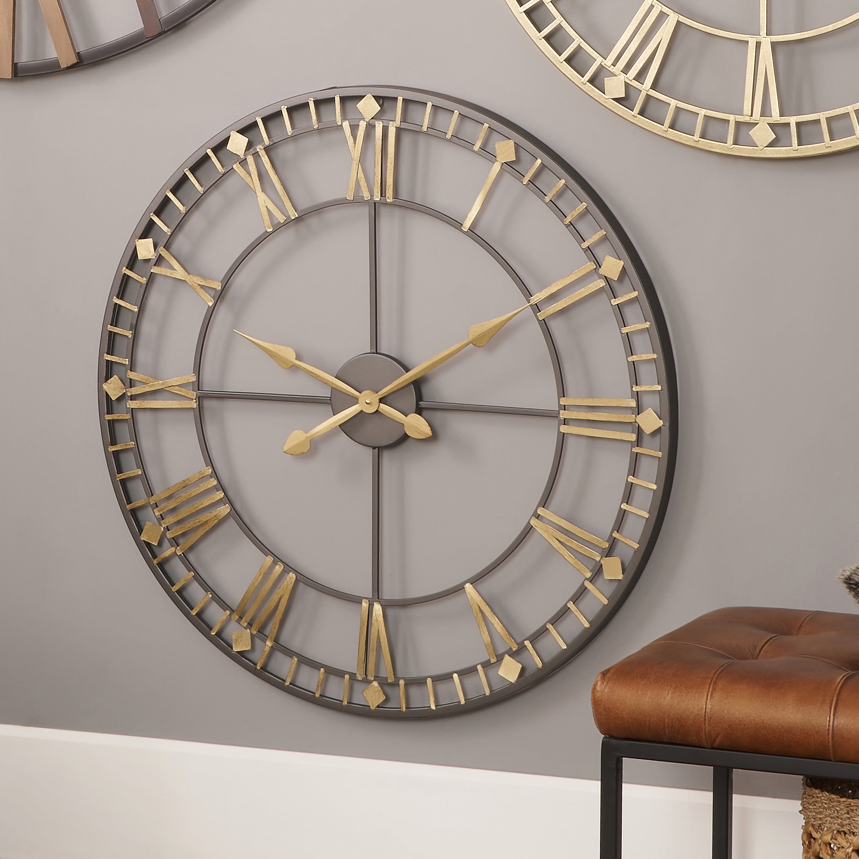 Antique Metal Round Wall Clock 80cm Gold