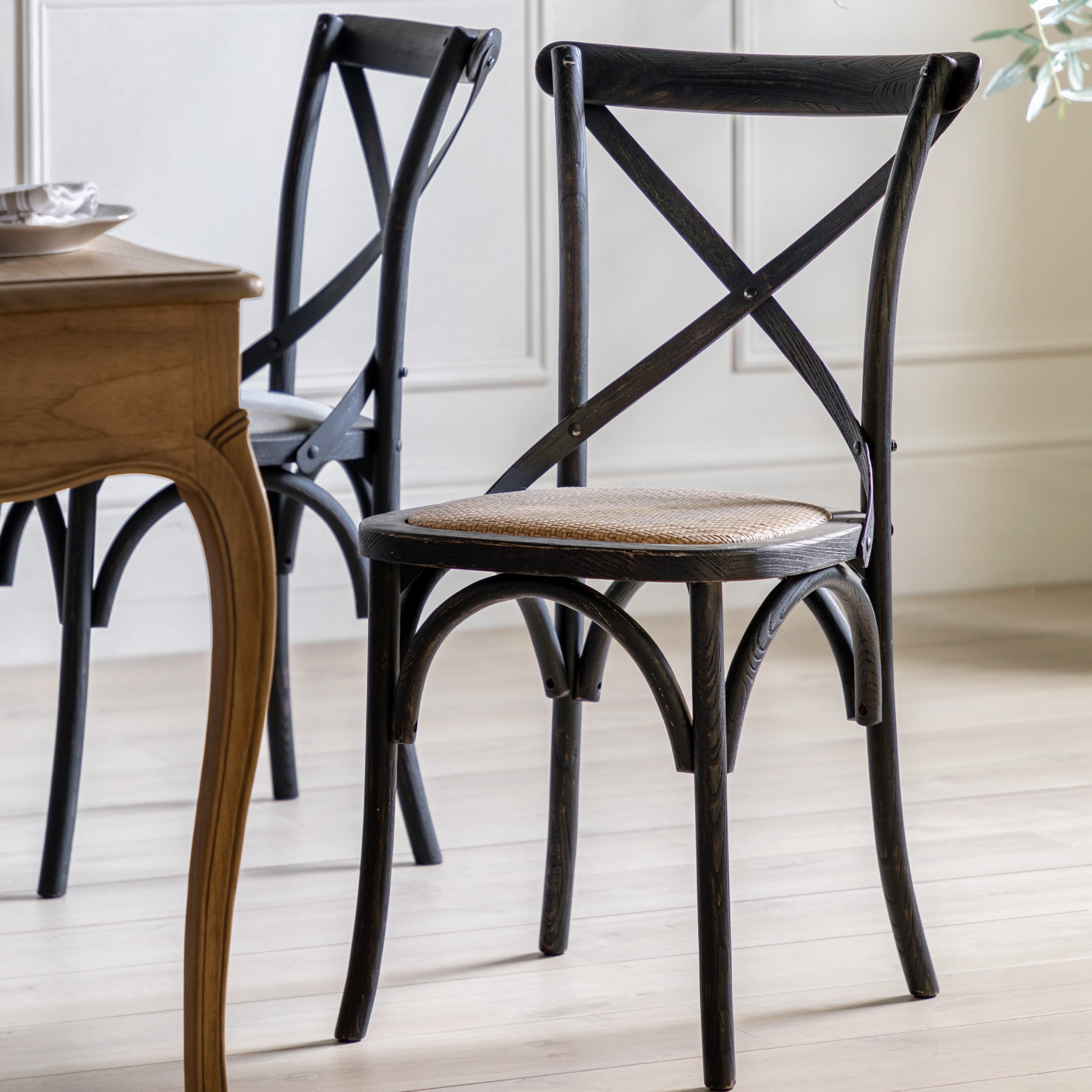 Cannock Set Of 2 Dining Chairs Oak Rattan Black