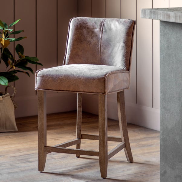 Thane Set of 2 Bar Stools, Brown Leather image 1 of 7
