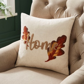 Embroidered Home Leaf Cushion, 43x43cm