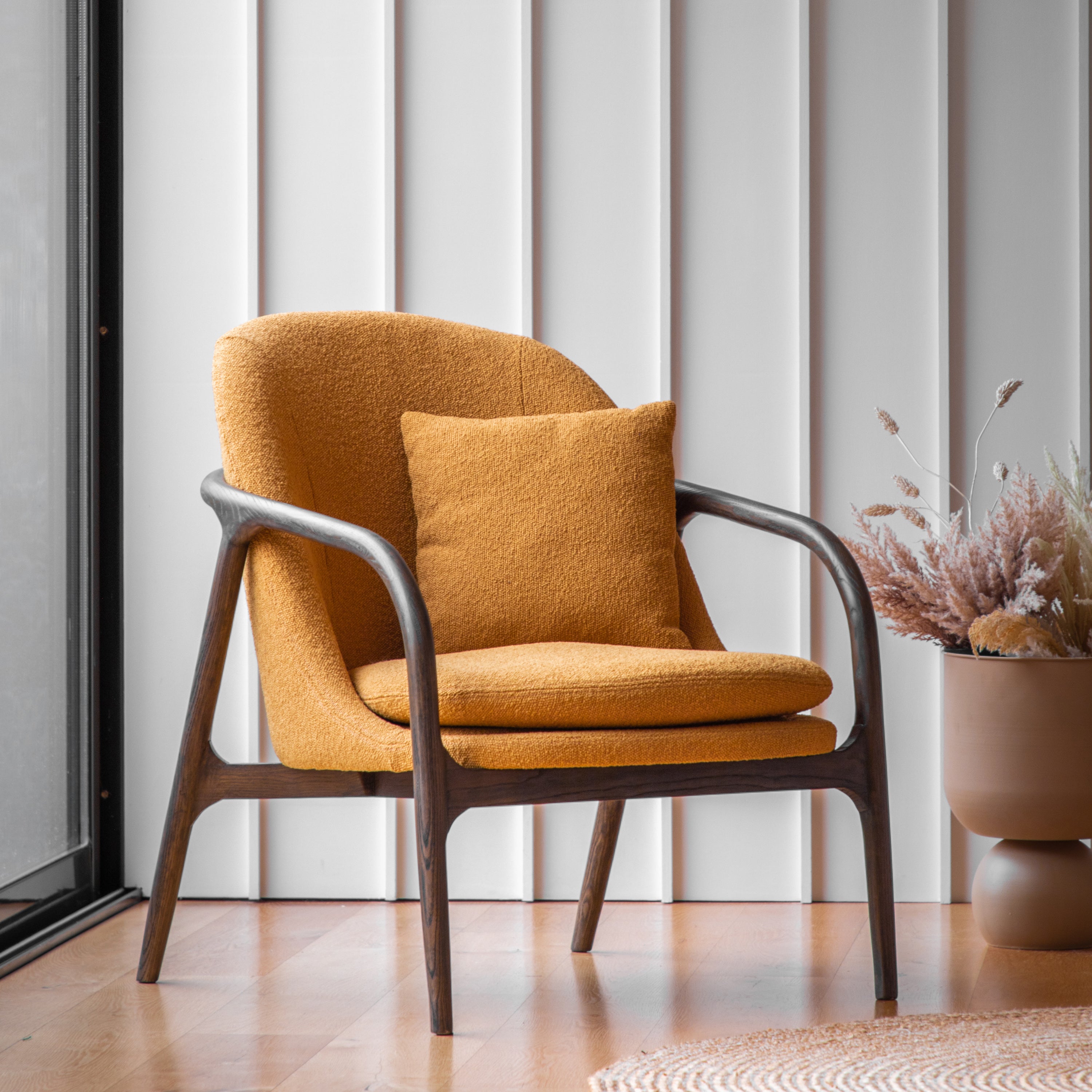 Photos - Sofa Aurora Fabric Wooden Arm Accent Chair Beige 