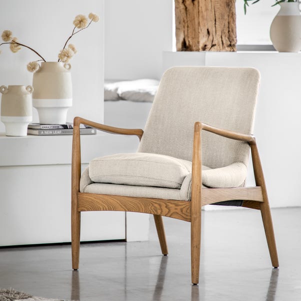 Callar Linen Wooden Arm Accent Chair image 1 of 5