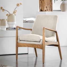 Callar Linen Wooden Arm Accent Chair