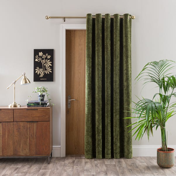 Vintage Chenille Olive Green Thermal Door Curtains image 1 of 4