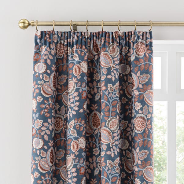 Pomegranate Floral Rust & Navy Thermal Pencil Pleat Curtain image 1 of 6