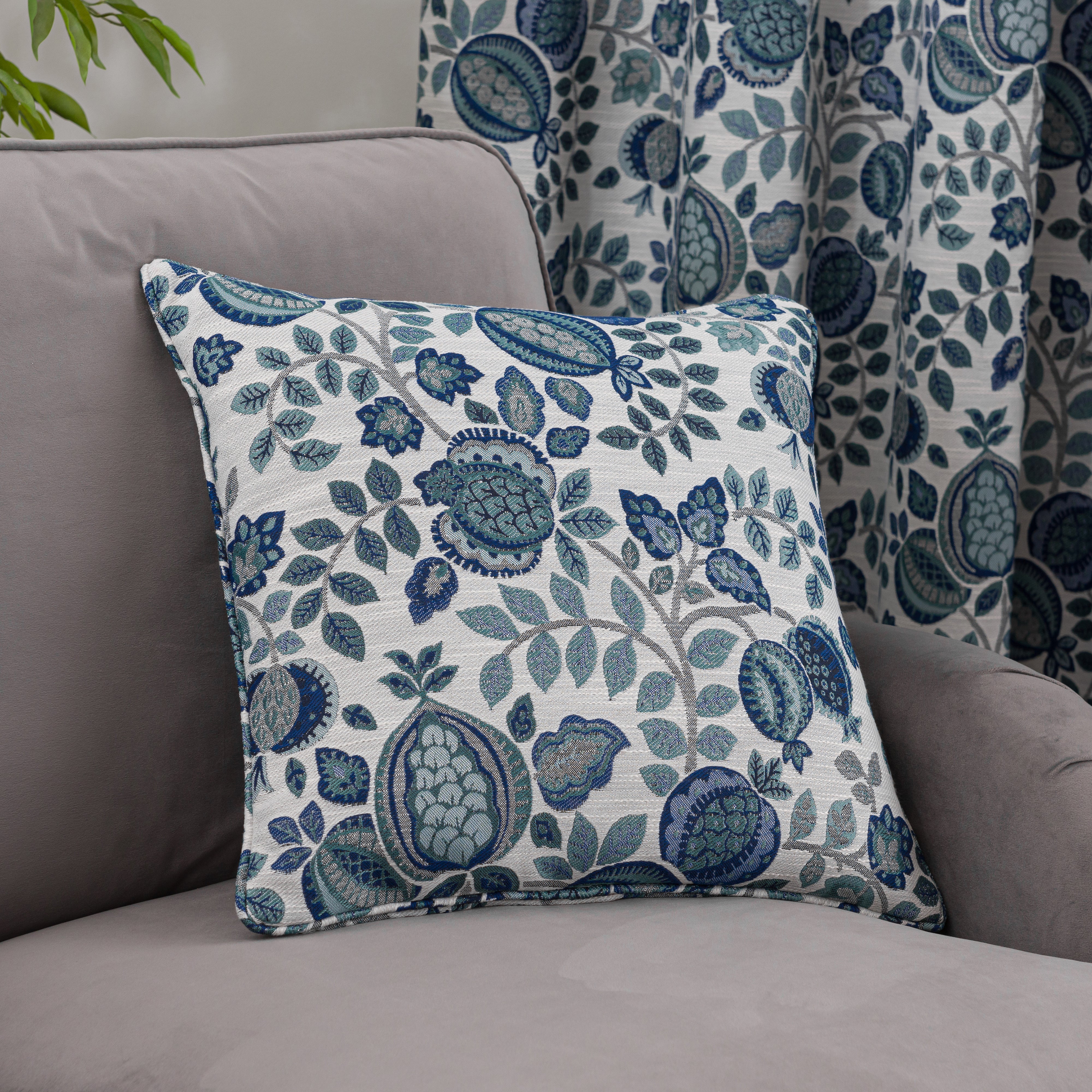 Pomegranate Floral Cushion White And Blue