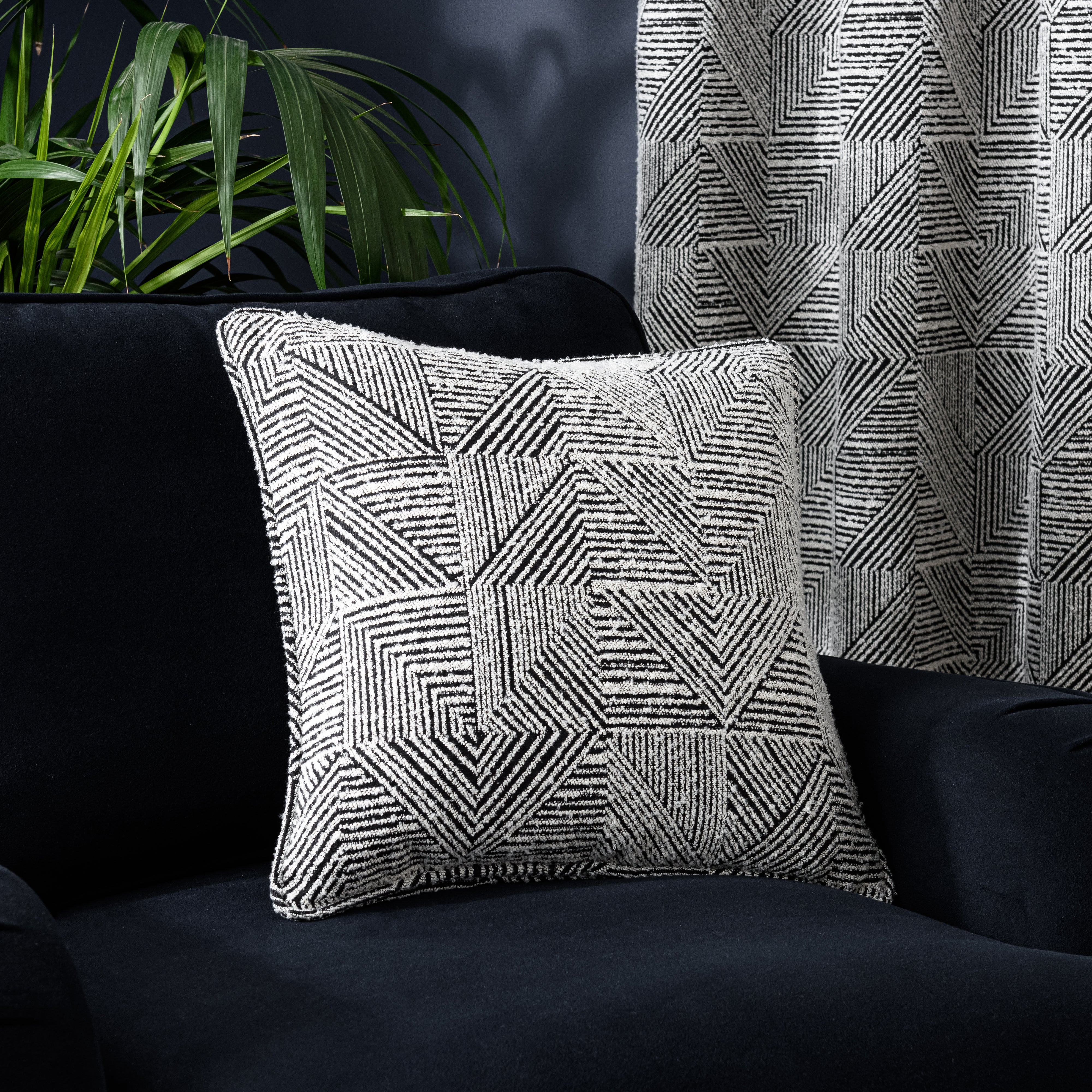 Geometric Tile Boucle Cushion Black