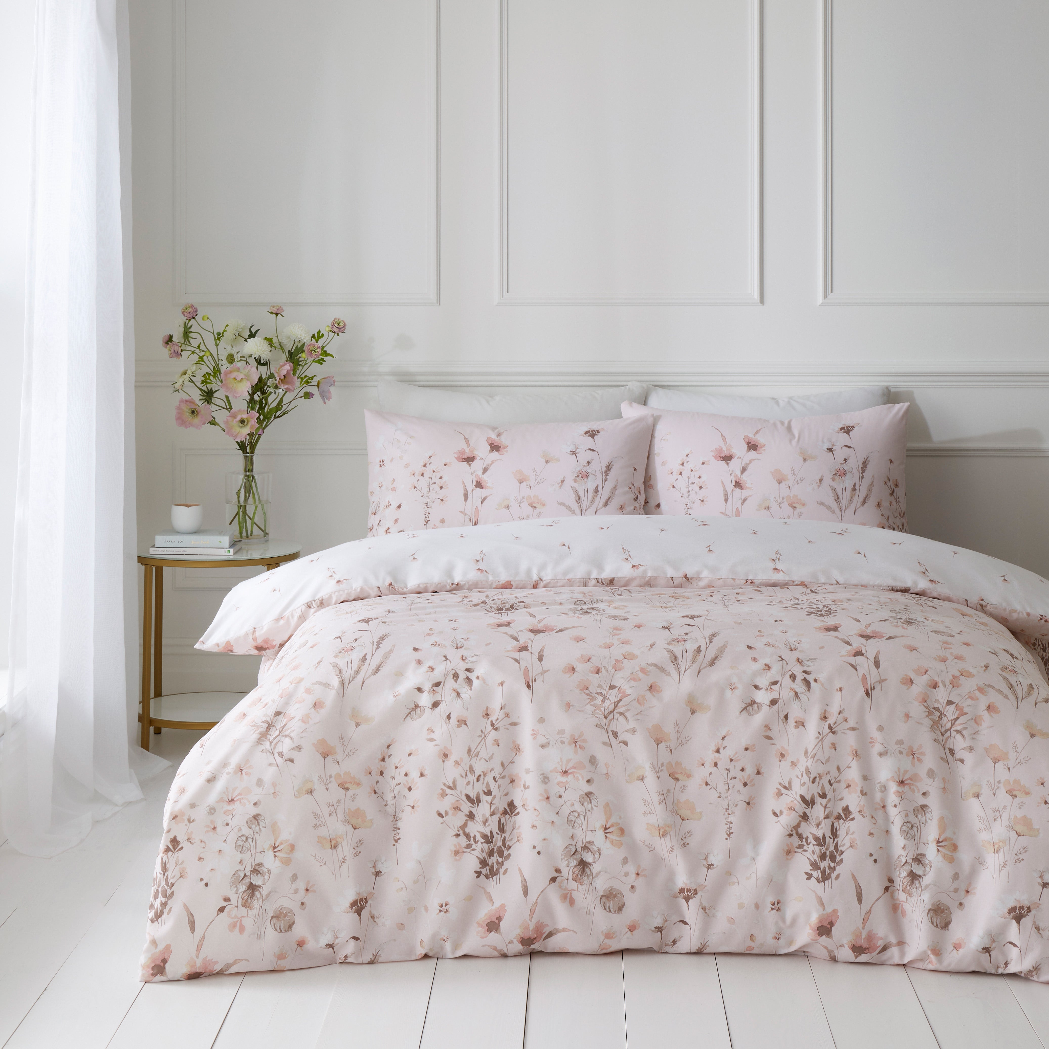 Watercoloured Floral Pink Duvet Cover and Pillowcase Set