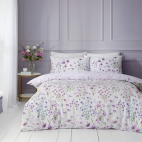 Watercoloured Floral Lilac Duvet Cover & Pillowcase Set