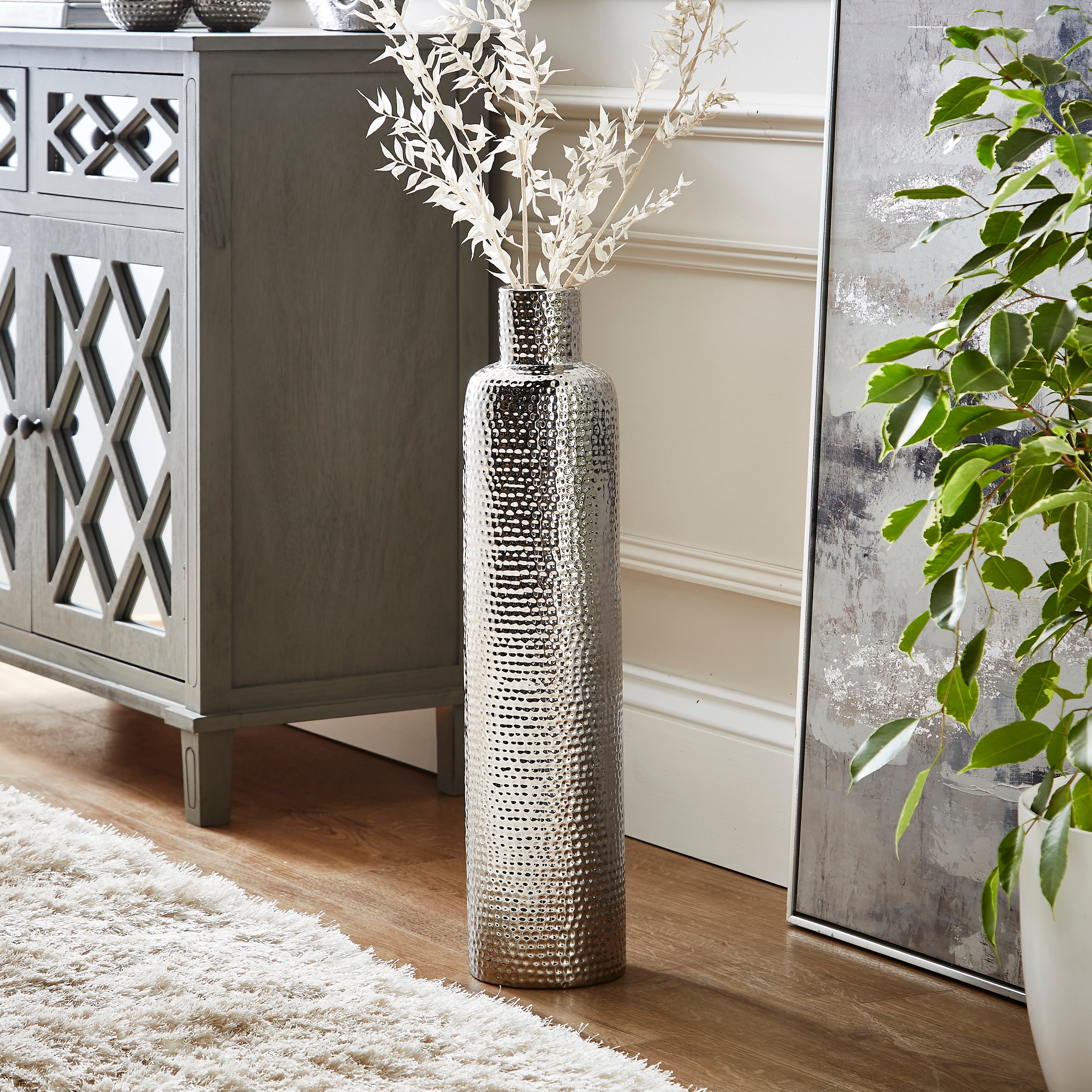 Tall Dimpled Vase Silver