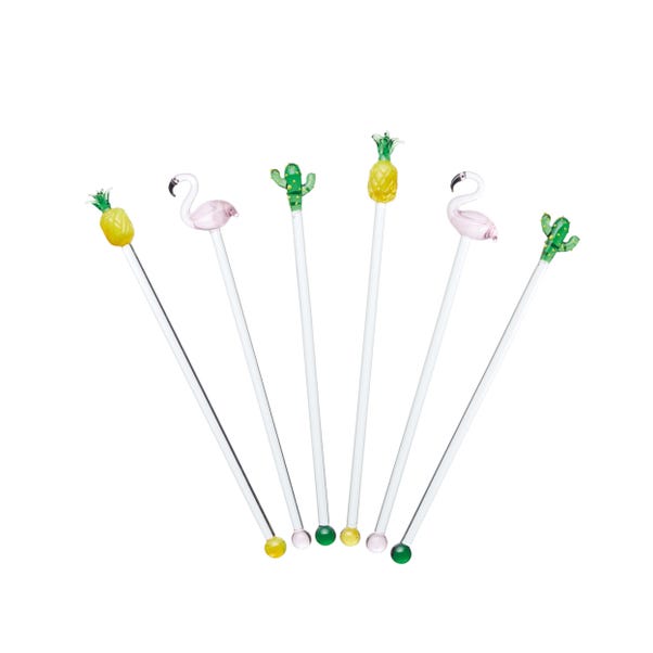BarCraft Novelty Tropical Glass Cocktail Stirrers image 1 of 2