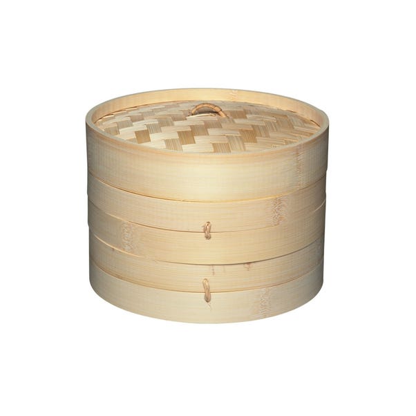 KitchenCraft World of Flavours Oriental Two Tier Bamboo Steamer and Lid, 20cm image 1 of 9