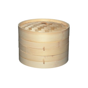 KitchenCraft World of Flavours Oriental Two Tier Bamboo Steamer and Lid 20cm 