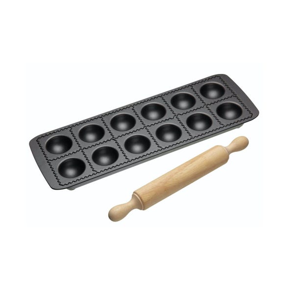 KitchenCraft World of Flavours Italian Non-Stick Ravioli Mould Tray with Rolling Pin image 1 of 2