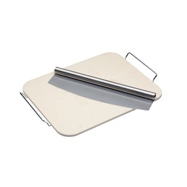 KitchenCraft World of Flavours Italian Pizza Stone and Cutter Rectangular 37.5x30cm image 1 of 2