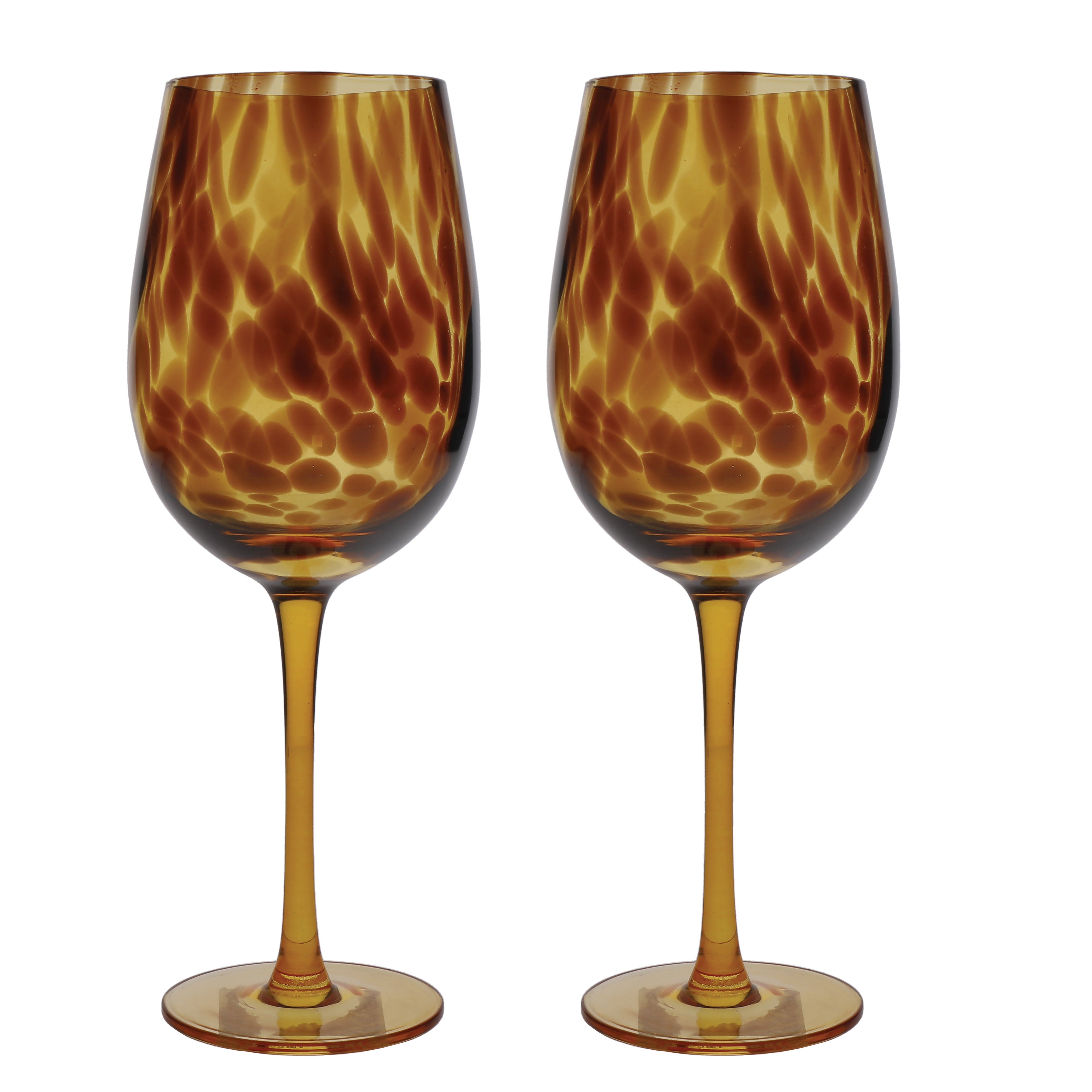 Barcraft Set Of 2 Tortoiseshell Wine Glasses Brownblack
