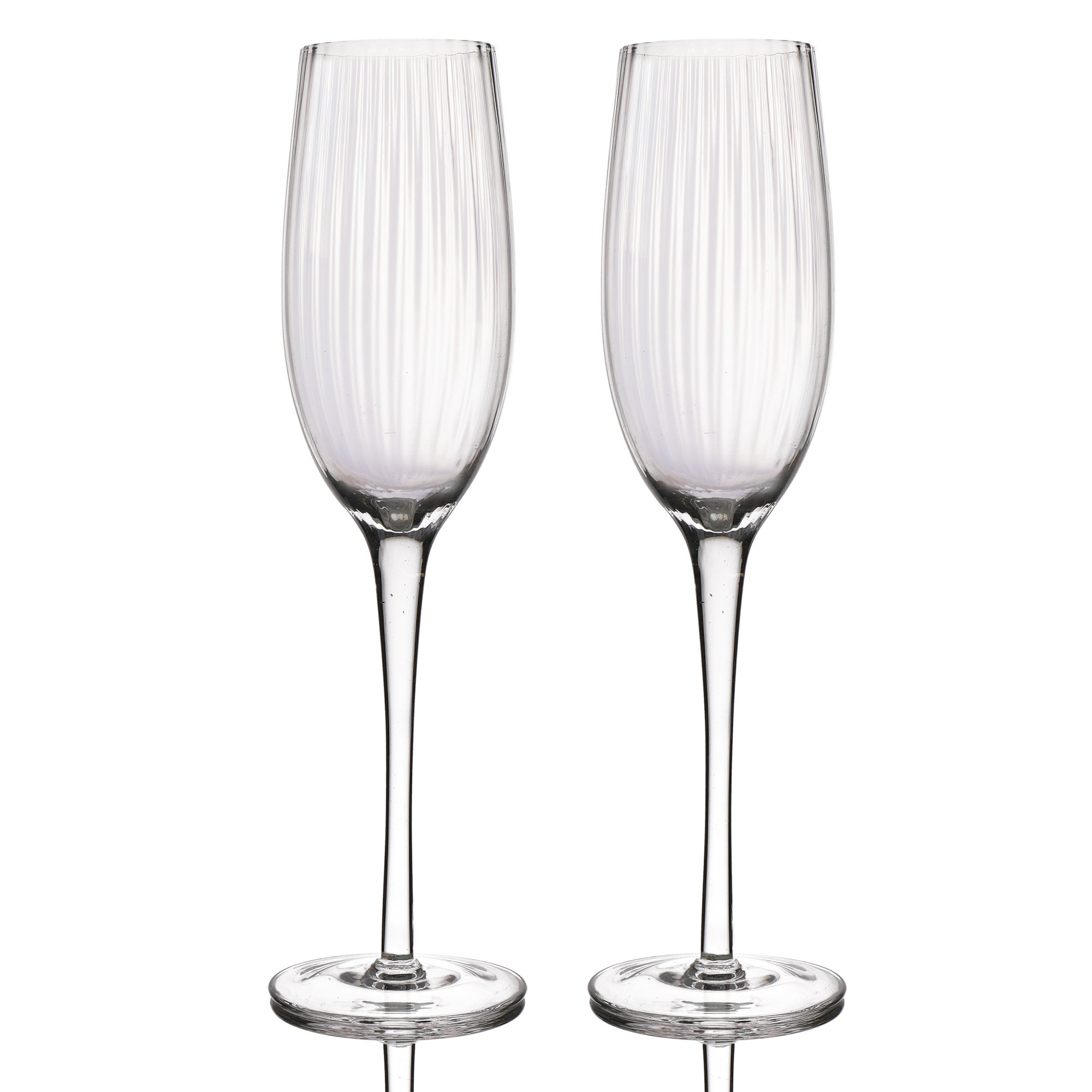 Barcraft Set Of 2 Ridged Champagne Glass Flutes Clear