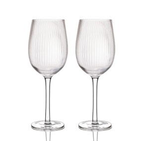 BarCraft Set of 2 Ridged Wine Glasses