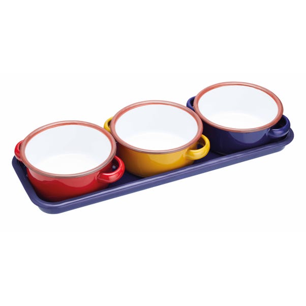 KitchenCraft World of Flavours Set of 3 Enamel Dip Bowls 11cm 350ml image 1 of 3