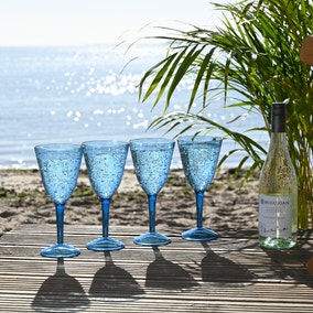 Three Rivers Set of 4 Blue Linear Wine Glasses