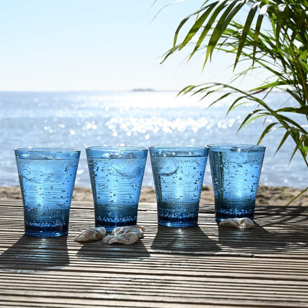Three Rivers Set of 4 Blue Linear Tumbler Glasses image 1 of 3