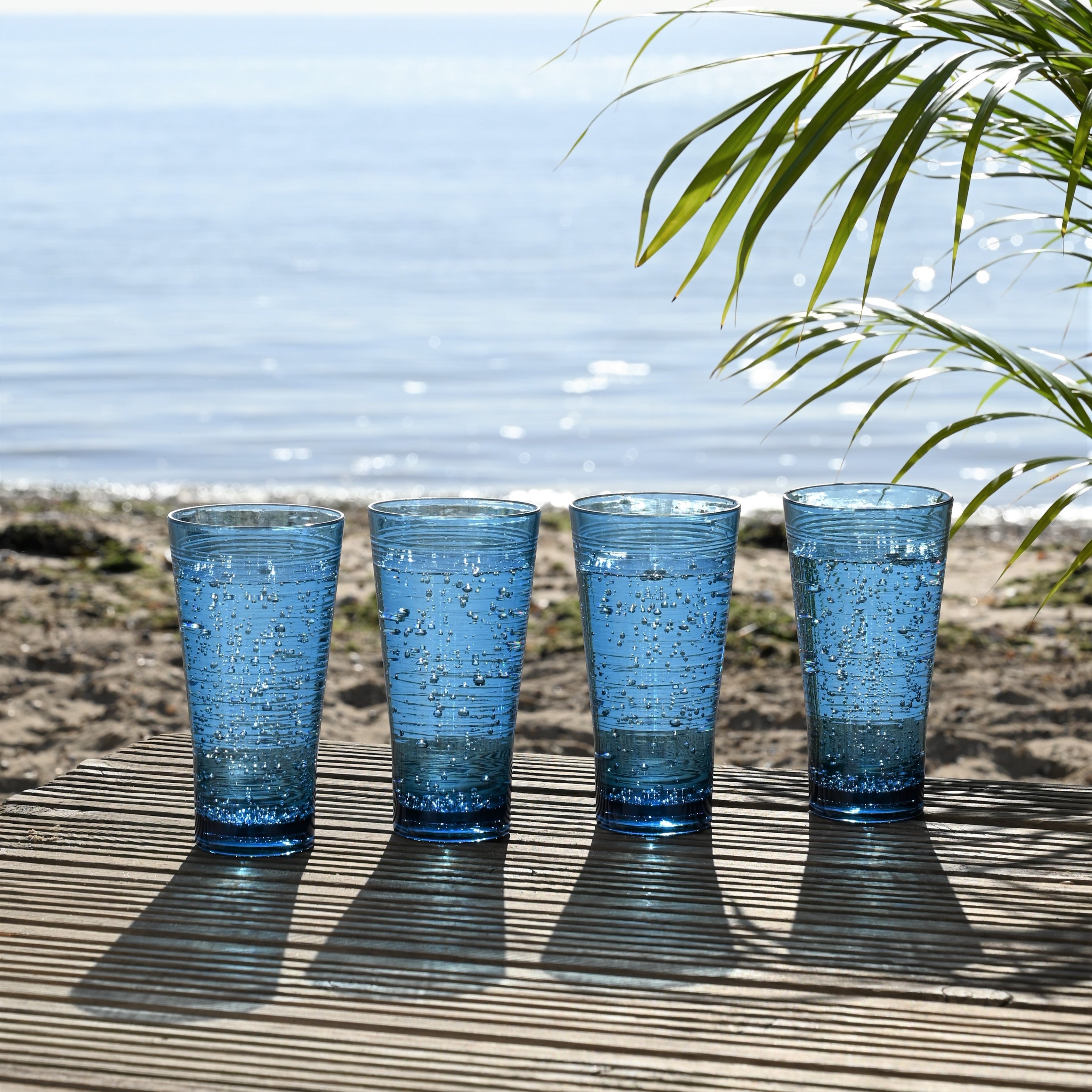 Three Rivers Set of 4 Blue Linear Highball Glasses
