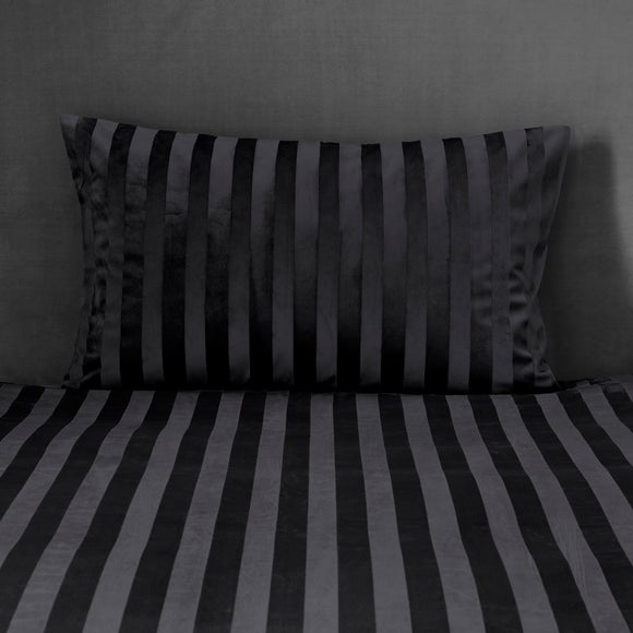 Hotel Velour Stripe Duvet Cover & Pillowcase Set Black Dunelm