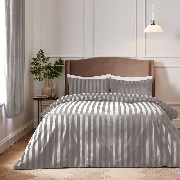 Hotel Velour Stripe Duvet Cover Pillowcase Set Champagne Ivory