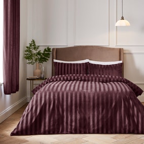Hotel Velour Stripe Duvet Cover & Pillowcase Set Damson Purple