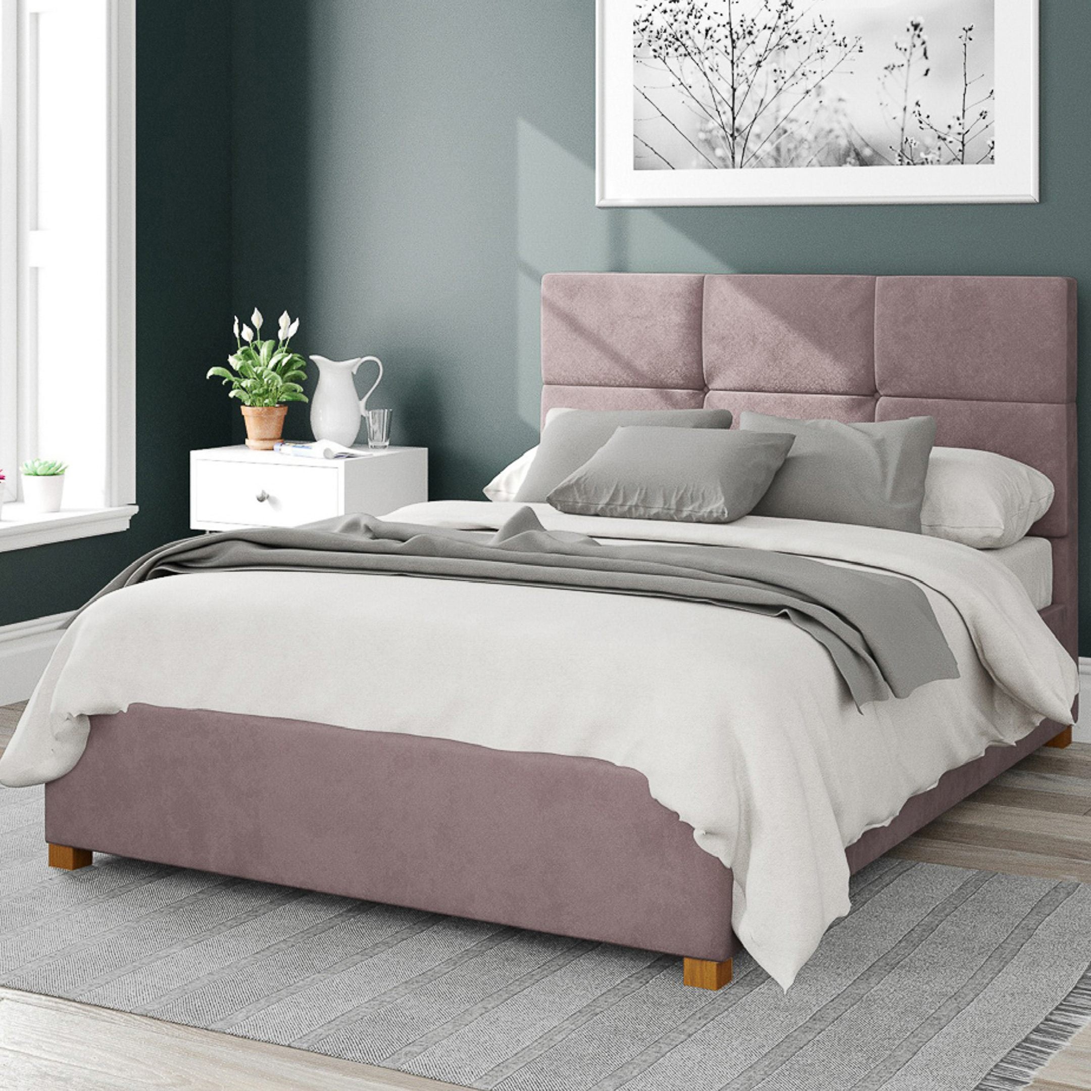 Caine Plush Velvet Ottoman Bed Frame Pink