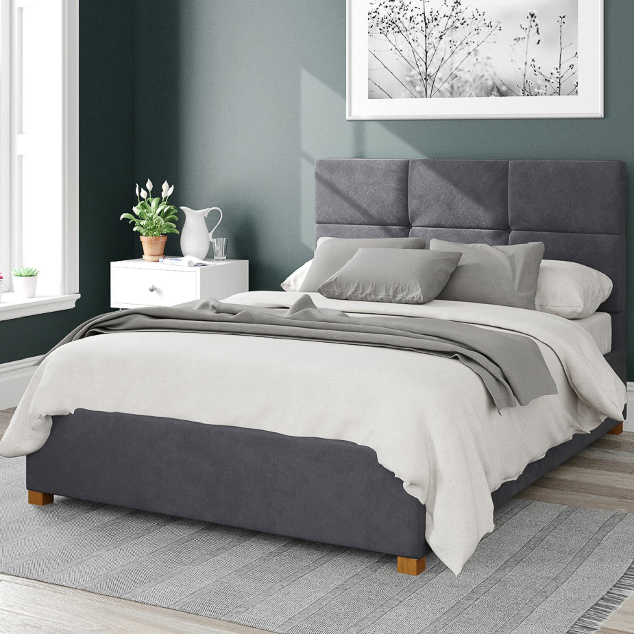 Caine Plush Velvet Ottoman Bed Frame Steel