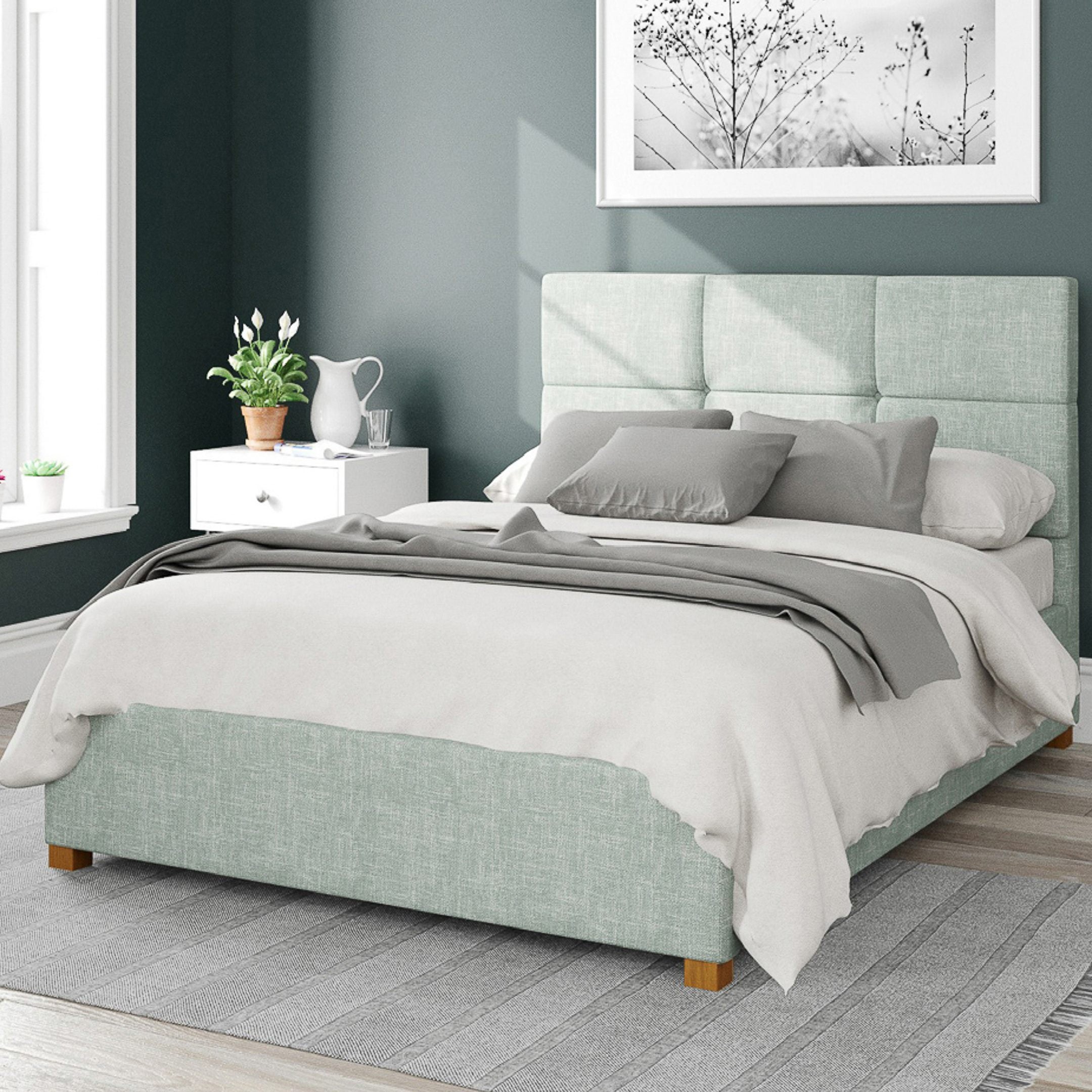 Caine Pure Pastel Cotton Ottoman Bed Frame Blue