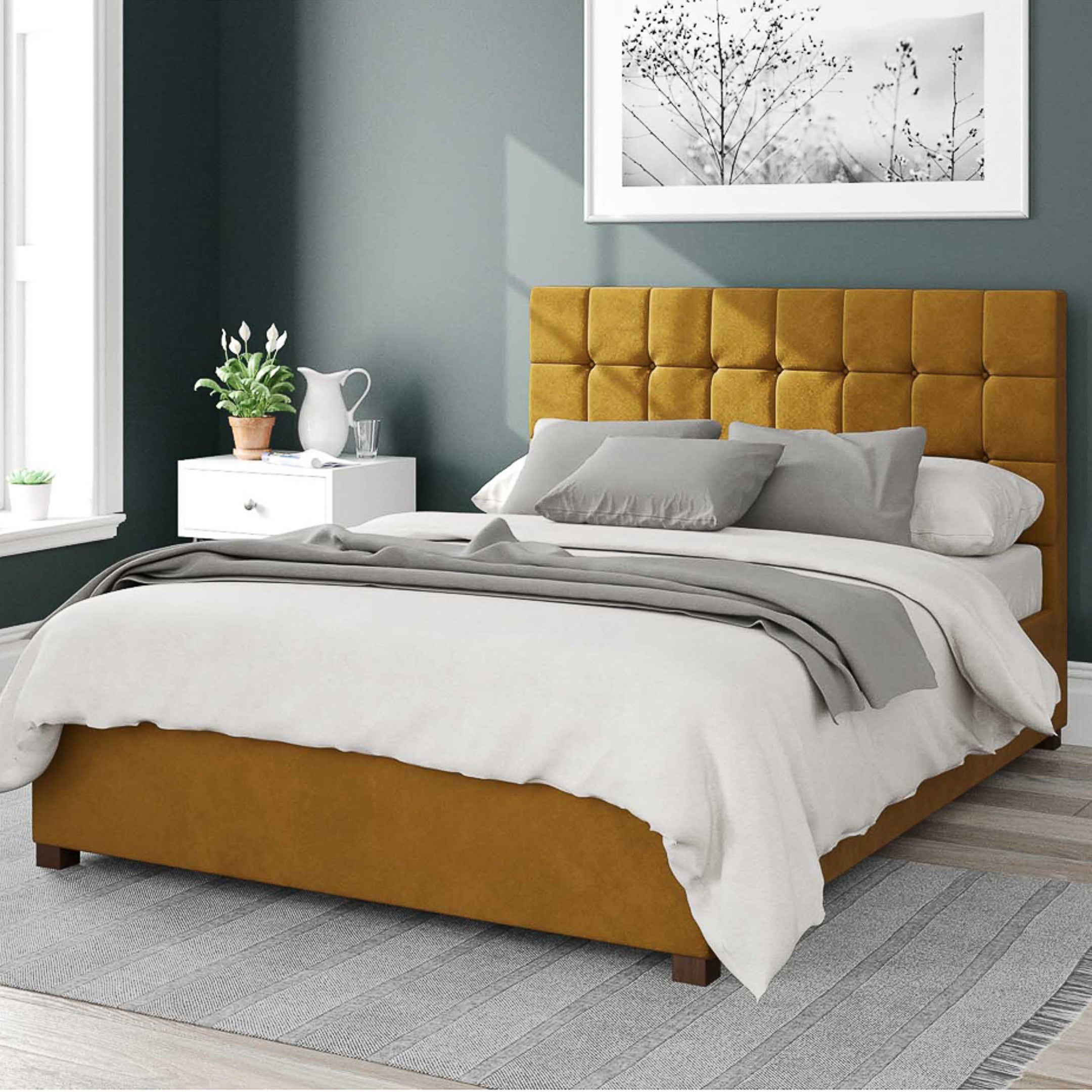 Sinatra Plush Velvet Ottoman Bed Yellow