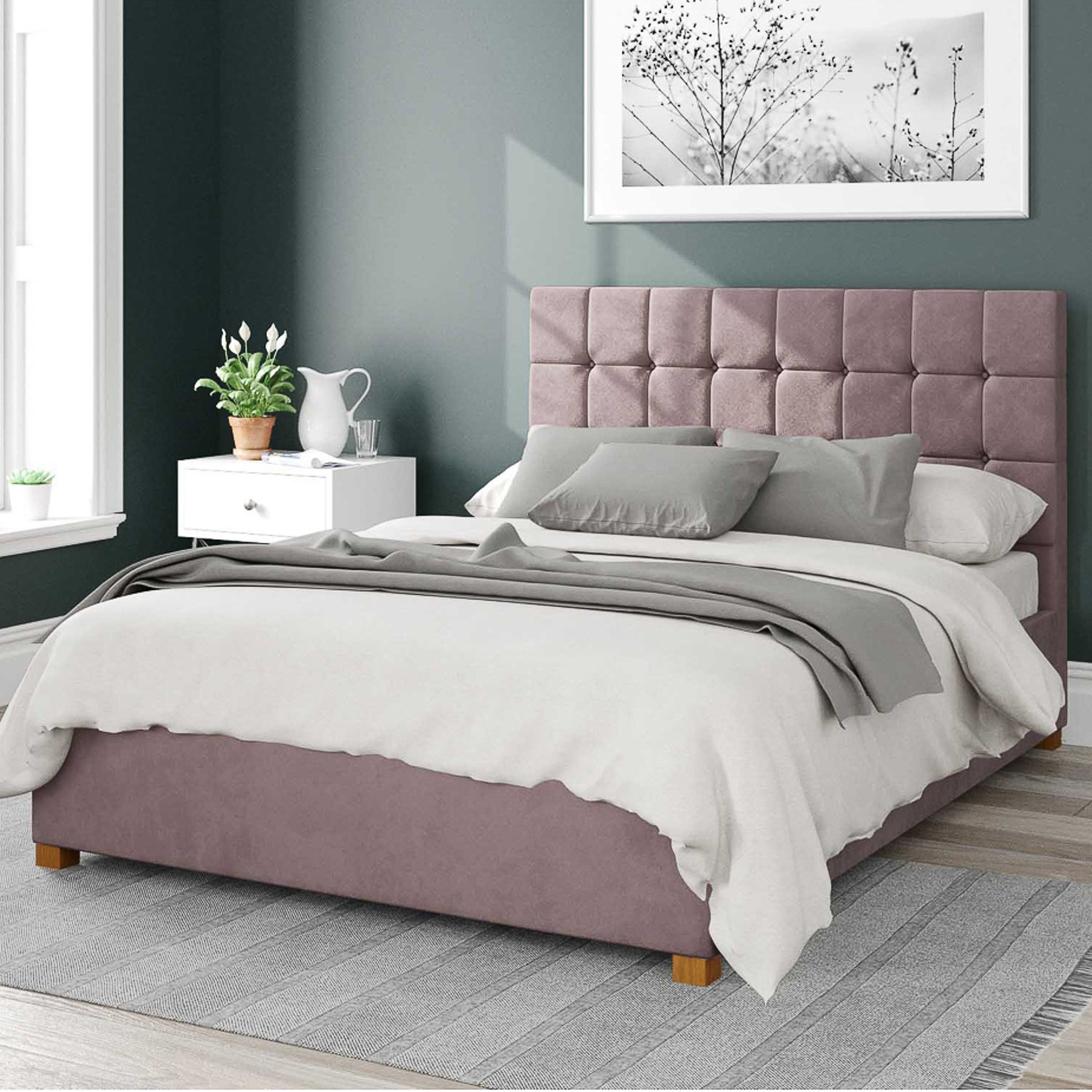 Sinatra Plush Velvet Ottoman Bed Pink